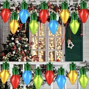 18pcs 17.2-Inch Festive Holiday Christmas Light Bulb Foil Balloon Set w Ribbons